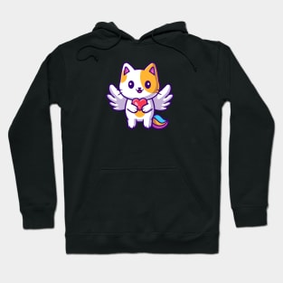 Cute Cat Unicorn Holding Heart Cartoon Hoodie